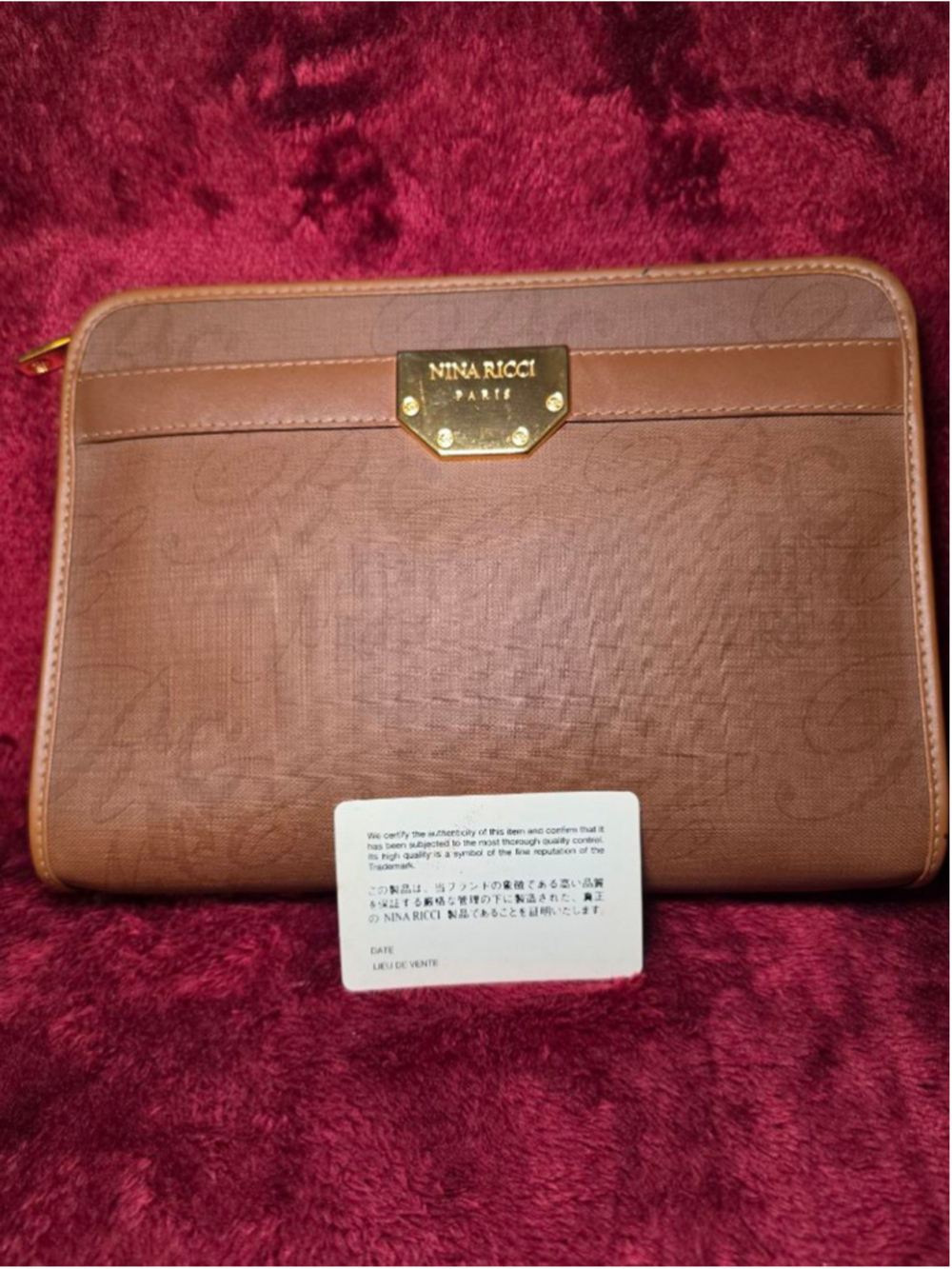 Nina Ricci Brown Monogram Clutch Bag w/ Authenticity Card - Picture 9 of 12
